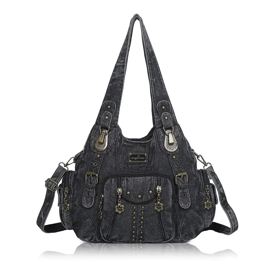 Redemption by Ashley North Angel Kiss large hobo bag in soft PU leather with adjustable strap, multiple pockets, and anti-theft zipper.
