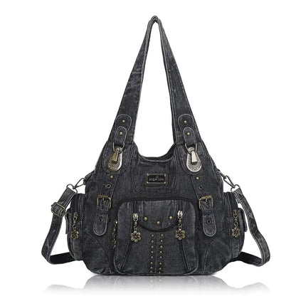 Redemption by Ashley North Angel Kiss large hobo bag in soft PU leather with adjustable strap, multiple pockets, and anti-theft zipper.
