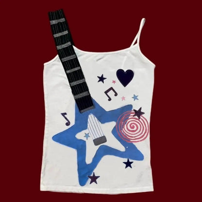 Y2k Subculture Punk Rock Camisole Retro Guitar Print Halter Vest Ladies Hip Hop Hottie Slim Tops Street Fashion Chic Clothing