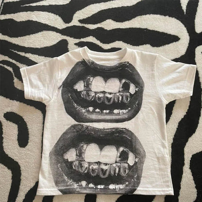 Punk Y2K Baby Short Sleeve Top Gothic Street T-shirt Women's Leisure Basic T-shirt Women's 2024 Summer Top E Girls' Gothic EMO