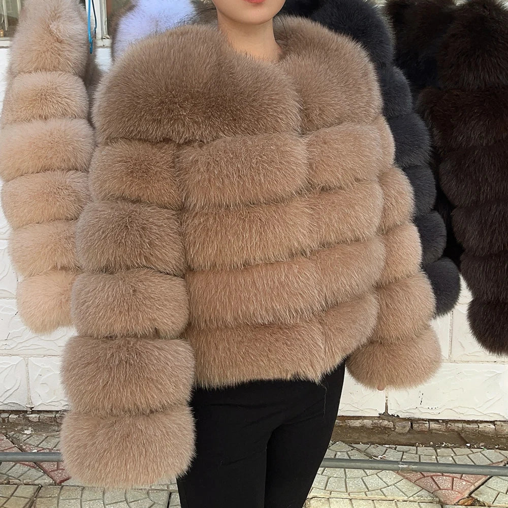 QUEENTINA Fox Fur Coat Real Winter Women'S Fashion Brown 2025 Leather And Skin Clothing Natural New In Coats & Jackets Outerwear