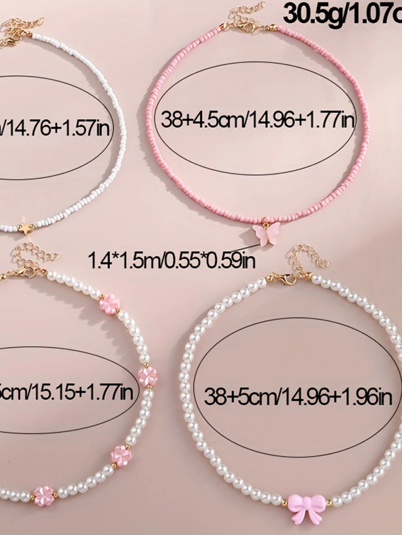 4pcs/Set Girls' Butterfly Heart Flower Pearl & Beaded Handmade Necklace Set Children Teen Friendship Best Gift For Friends