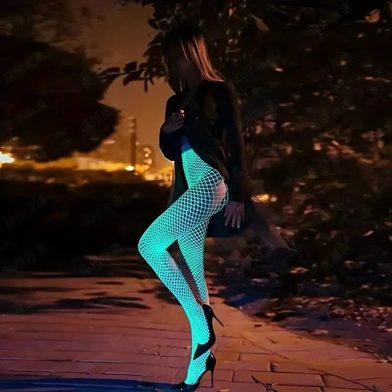 Party Sexy Glowing Stockings Women's Body Long Stockings Night Glow Tights Erotic Clothing Lace Lingerie Women Socks Pantyhose