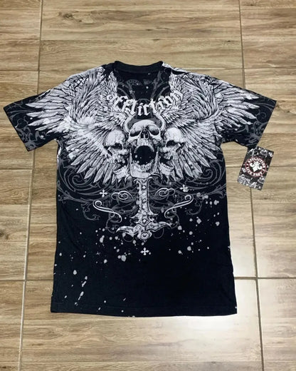 Summer Men's Breathable Round Neck T-shirt Y2K Retro Clothing Punk Hip Hop Pattern Printed Outdoor Fashion Top