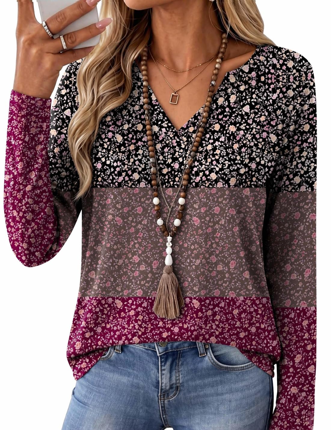 Zeagoo Womens Tops Long Sleeve V Neck Tee Shirts Cute Dressy Casual