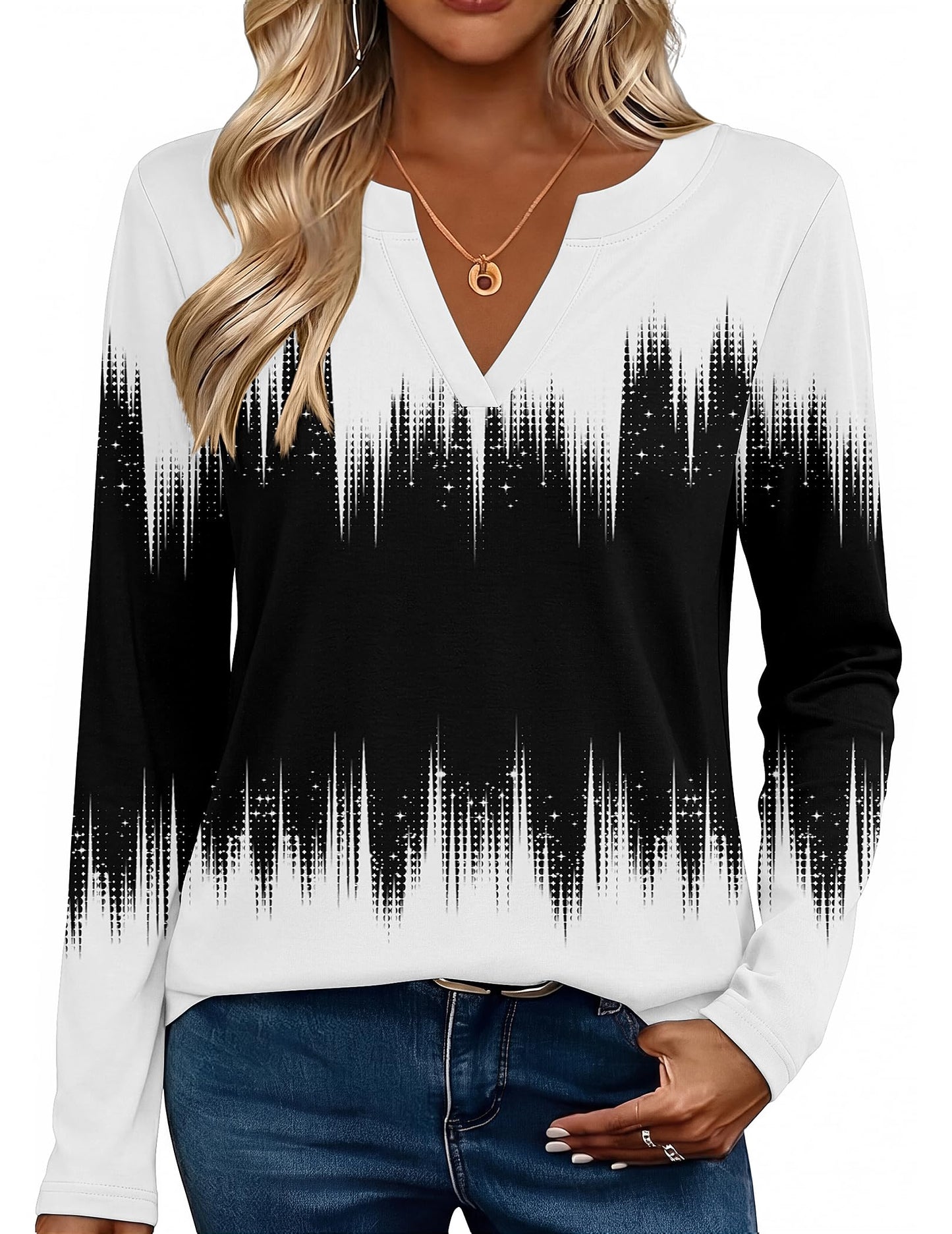 Zeagoo Womens Tops Long Sleeve V Neck Tee Shirts Cute Dressy Casual