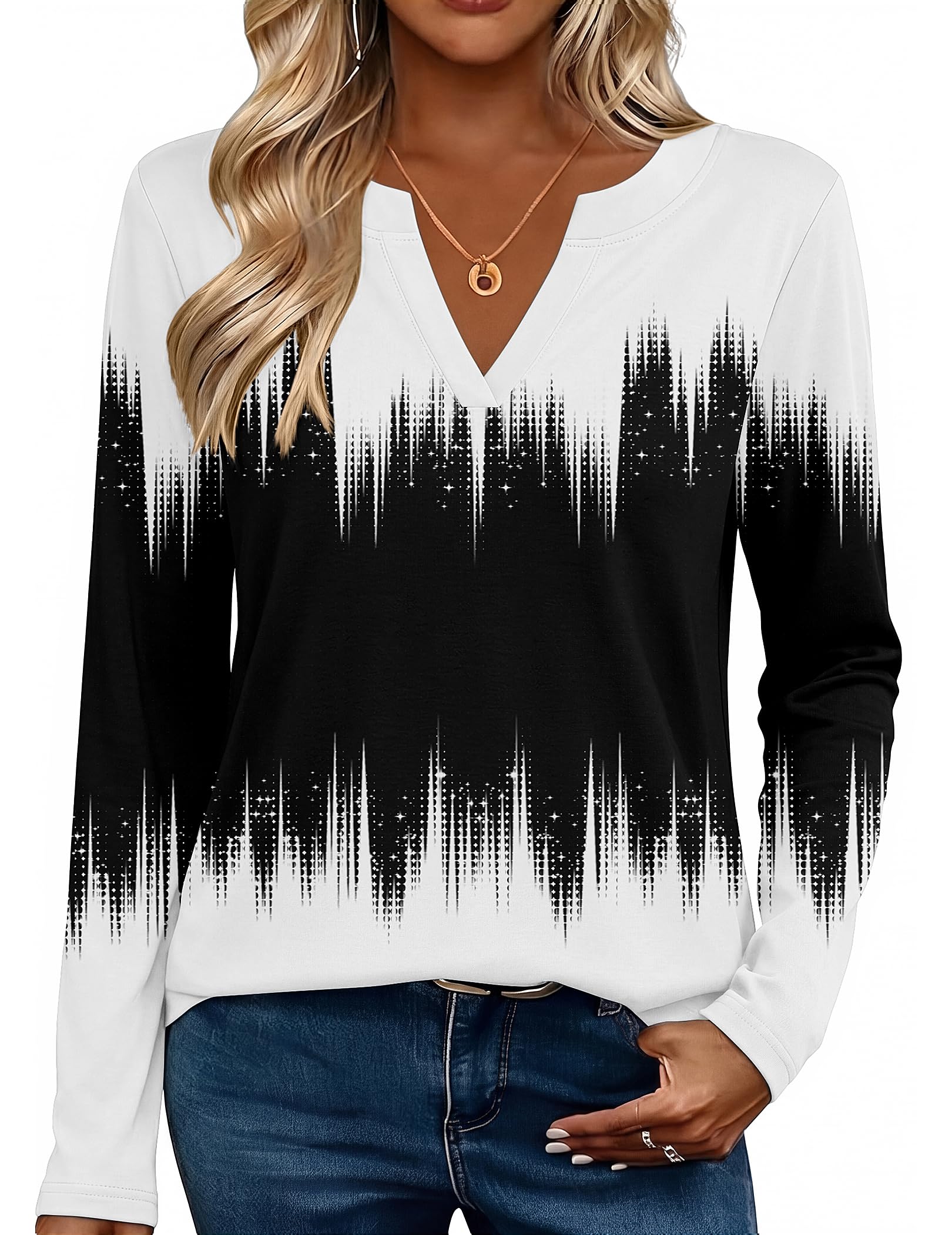 Zeagoo Womens Tops Long Sleeve V Neck Tee Shirts Cute Dressy Casual