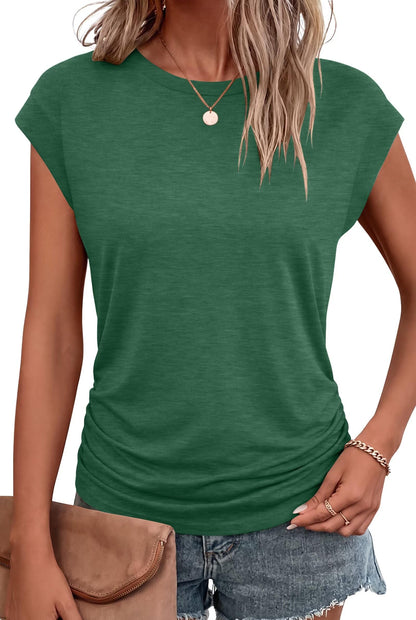 Bliwov Womens Summer Tops Cap Sleeve Crew Neck Casual T Shirts
