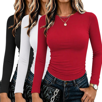Zeagoo 3 Pack Long Sleeve Shirts for Women Basic Tops Crew Neck Fitted Tee