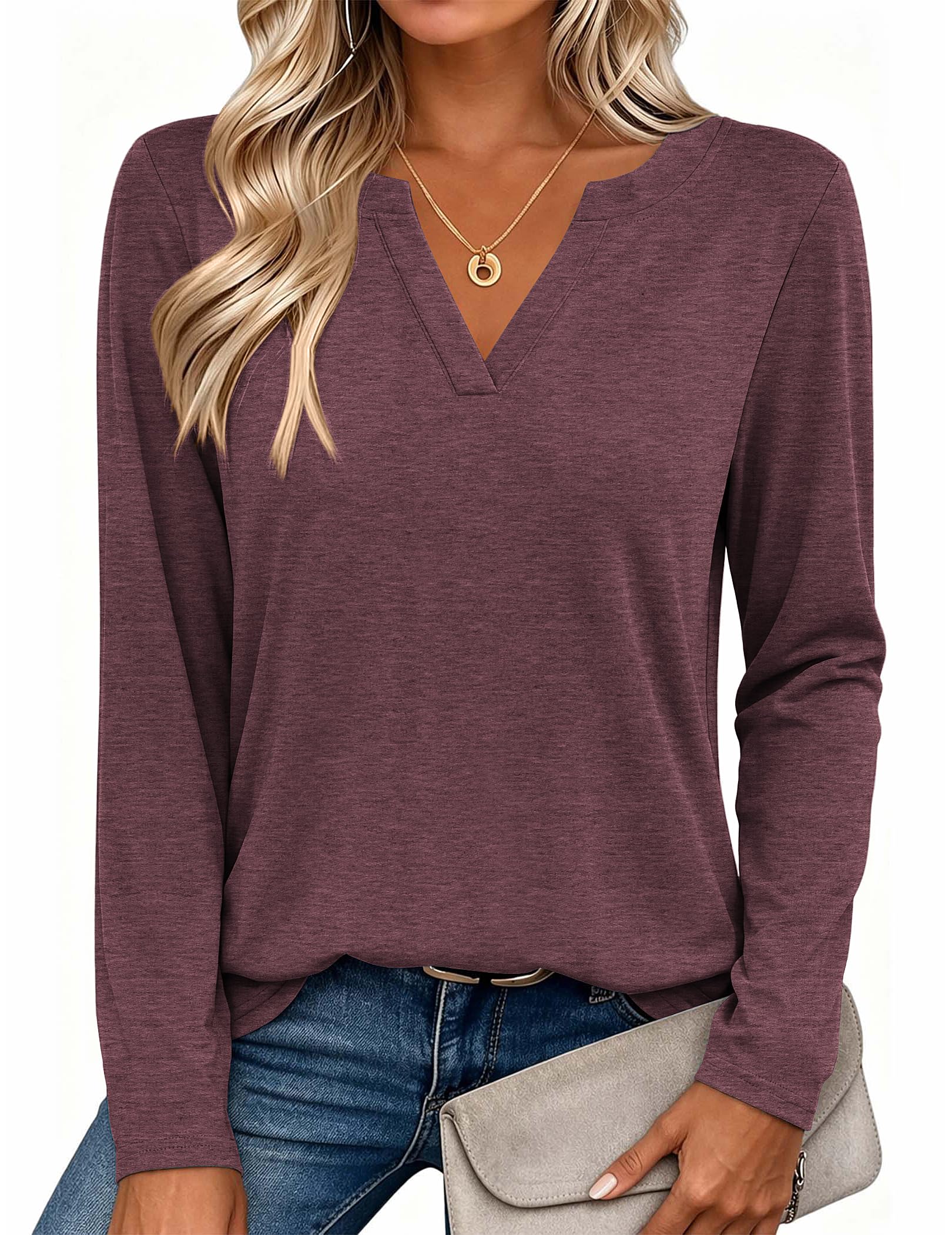 Zeagoo Womens Tops Long Sleeve V Neck Tee Shirts Cute Dressy Casual