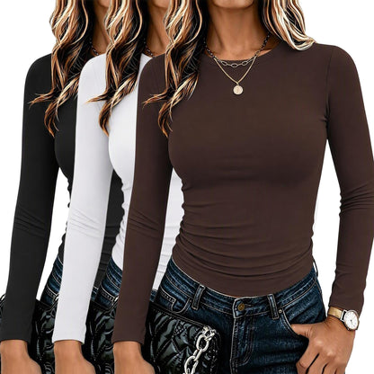 Zeagoo 3 Pack Long Sleeve Shirts for Women Basic Tops Crew Neck Fitted Tee