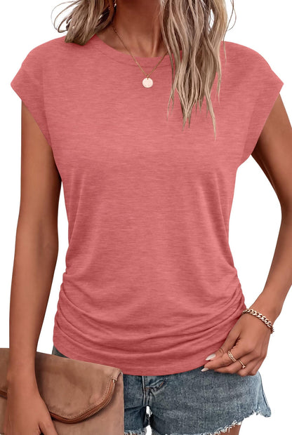 Bliwov Womens Summer Tops Cap Sleeve Crew Neck Casual T Shirts