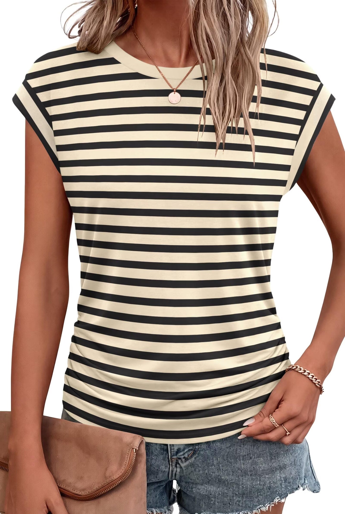 Bliwov Womens Summer Tops Cap Sleeve Crew Neck Casual T Shirts