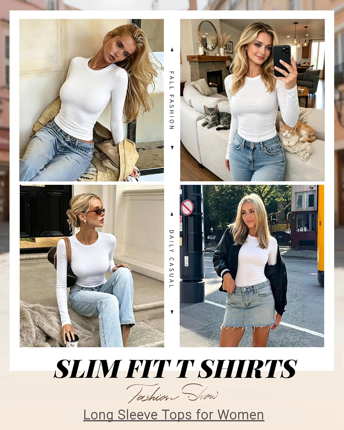 Zeagoo 3 Pack Long Sleeve Shirts for Women Basic Tops Crew Neck Fitted Tee
