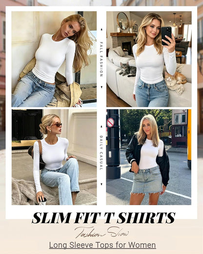 Zeagoo 3 Pack Long Sleeve Shirts for Women Basic Tops Crew Neck Fitted Tee