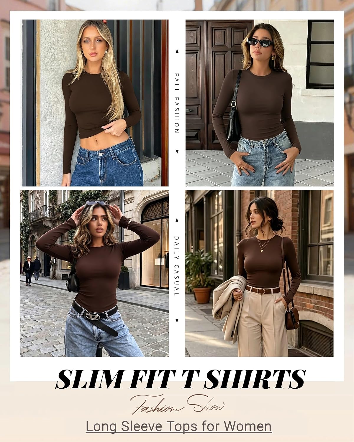 Zeagoo 3 Pack Long Sleeve Shirts for Women Basic Tops Crew Neck Fitted Tee