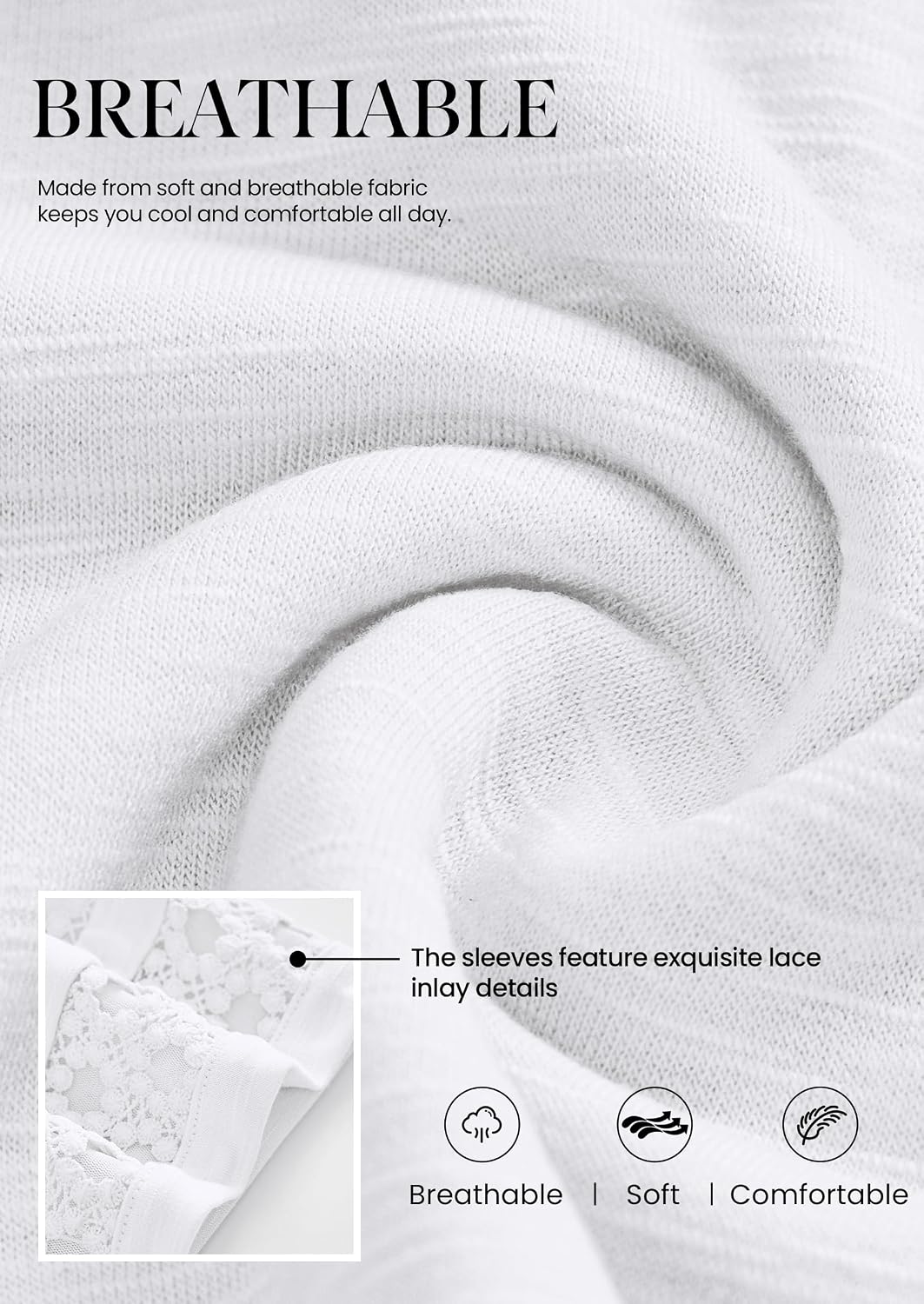 PRETTYGARDEN Women's Summer Short Sleeve Lace Trim T-Shirts