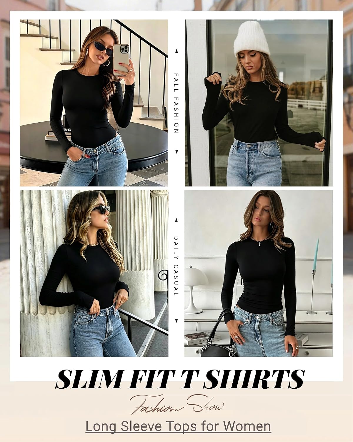 Zeagoo 3 Pack Long Sleeve Shirts for Women Basic Tops Crew Neck Fitted Tee