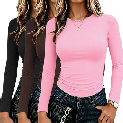 Zeagoo 3 Pack Long Sleeve Shirts for Women Basic Tops Crew Neck Fitted Tee