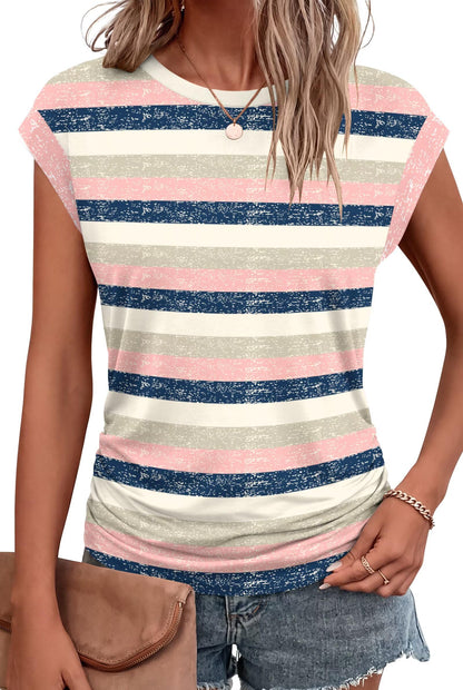 Bliwov Womens Summer Tops Cap Sleeve Crew Neck Casual T Shirts