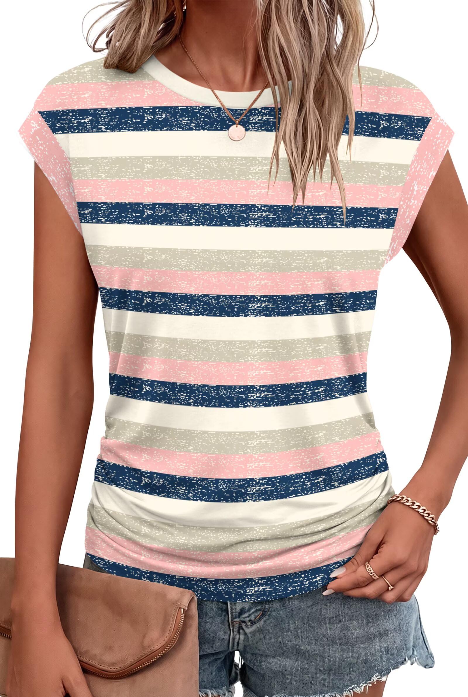 Bliwov Womens Summer Tops Cap Sleeve Crew Neck Casual T Shirts