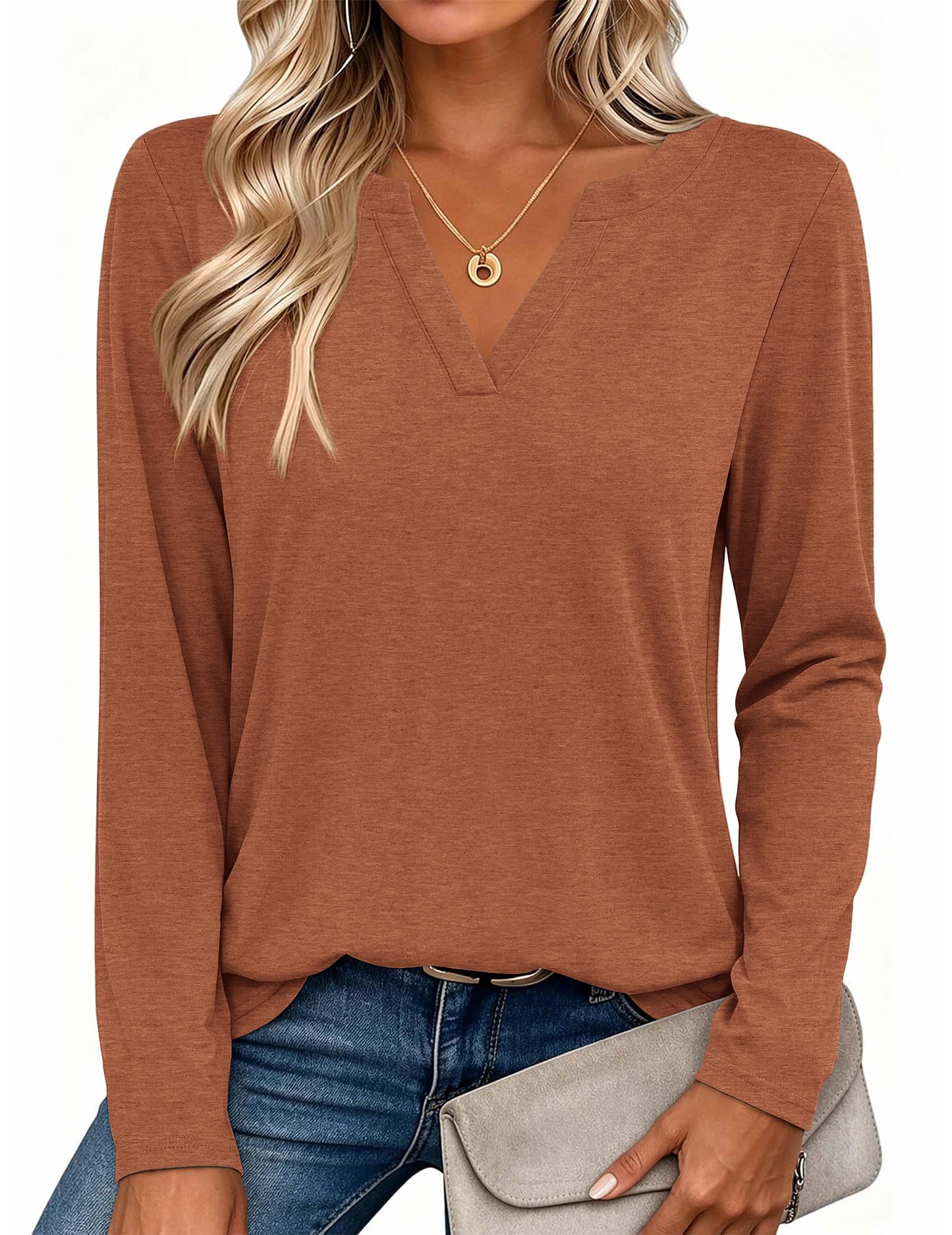 Zeagoo Womens Tops Long Sleeve V Neck Tee Shirts Cute Dressy Casual