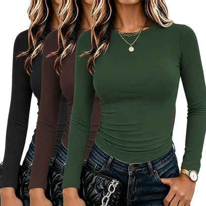 Zeagoo 3 Pack Long Sleeve Shirts for Women Basic Tops Crew Neck Fitted Tee