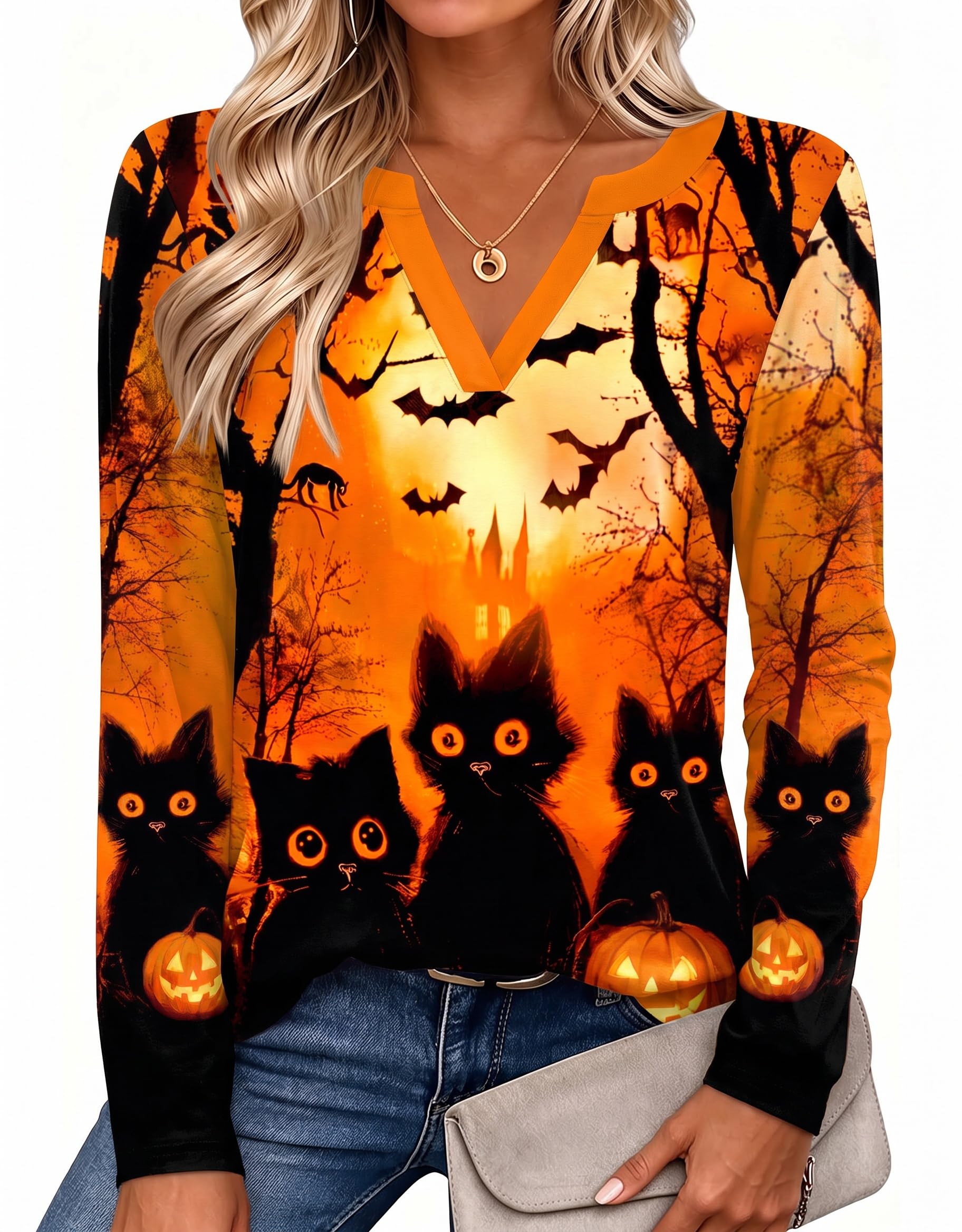 Zeagoo Womens Tops Long Sleeve V Neck Tee Shirts Cute Dressy Casual