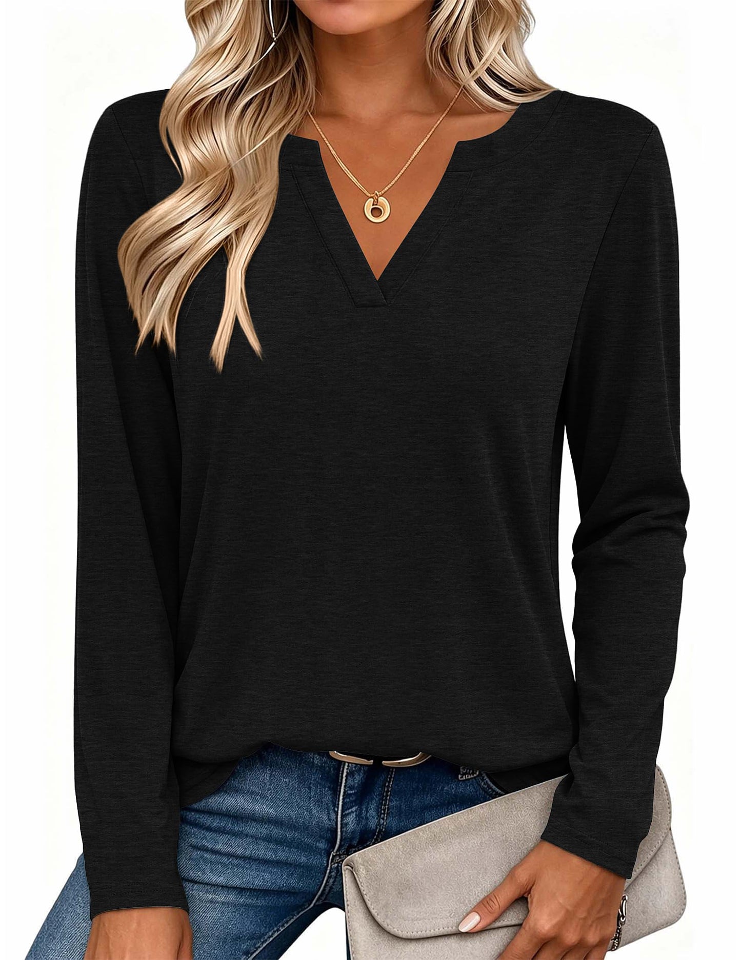 Zeagoo Womens Tops Long Sleeve V Neck Tee Shirts Cute Dressy Casual
