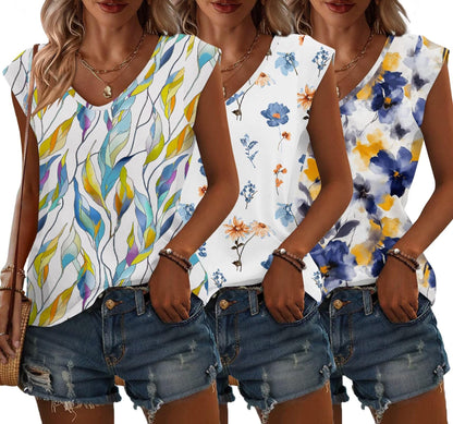 Bliwov 3 Pack Womens Cap Sleeve Summer Tops V Neck T Shirts Basic Tees