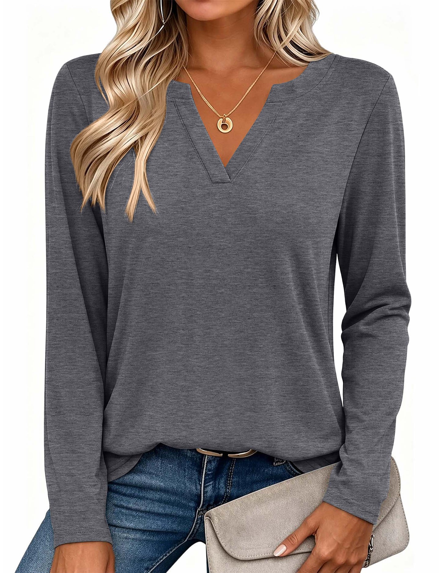 Zeagoo Womens Tops Long Sleeve V Neck Tee Shirts Cute Dressy Casual