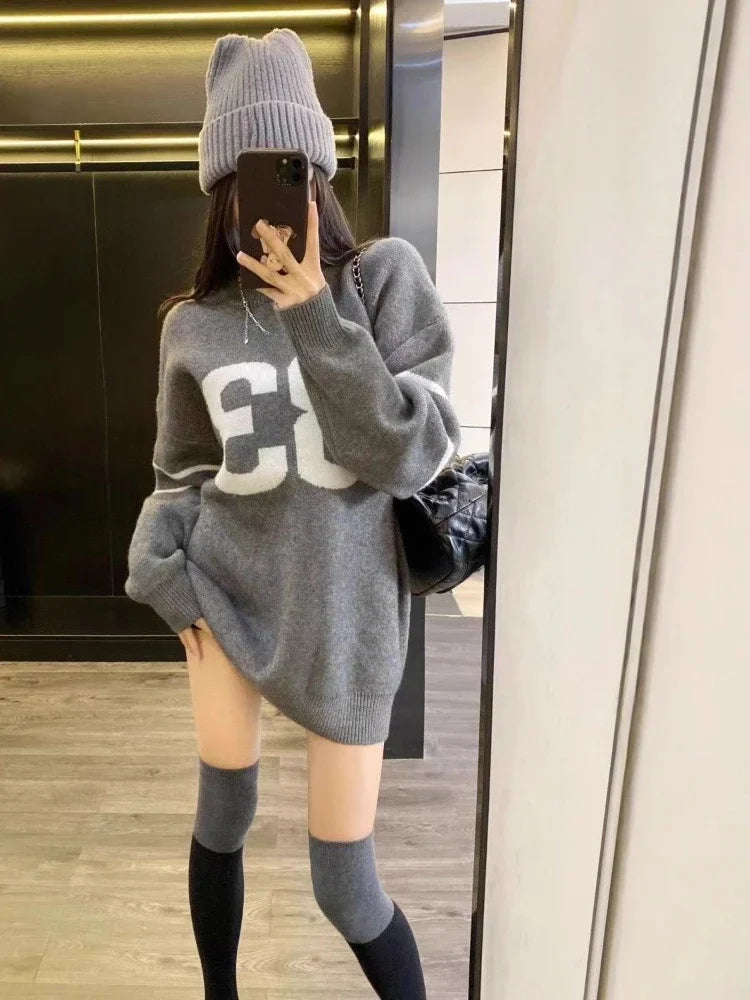 Y2K Vintage Knitted Sweater Women 2025, Growzed Harajuku Grunge Pullover, Casual Streetwear Jacquard Jumpers (72 characters)