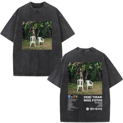 Washed Vintage Rapper Bad Bunny T-shirt Debi Tirar Mas Fotos DTMF Album 2025 T Shirts Men Women Hip Hop Oversized T-shirts Tops