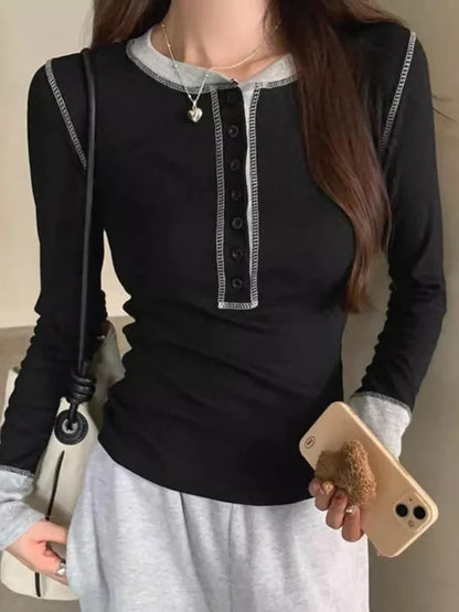 Y2K Patchwork T-Shirt 2025, Contrast Color Grunge Top, Harajuku Bodycon Casual Tee for Women