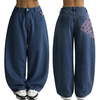 Emmiol【Back to School】Women Hip Hop Baggy Jeans Wide Leg Mid-Low Waist Barrel Jeans Loose Boyfriends Jeans 90S Vintage Denim Pants Casual Comfy Black Womenswear Summer Vibes