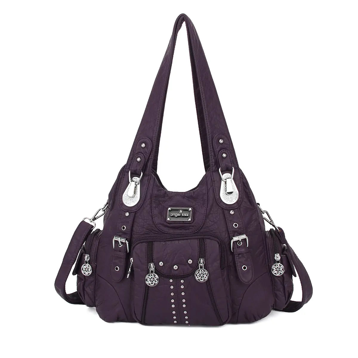 Angel Kiss large fashionable hobo bag by Redemption Ashley North with soft PU leather, adjustable strap, multiple pockets, and anti-theft zip.