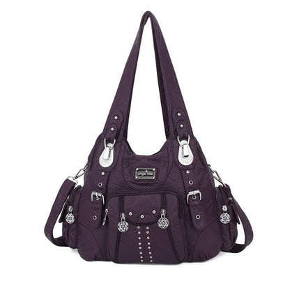 Angel Kiss large fashionable hobo bag by Redemption Ashley North with soft PU leather, adjustable strap, multiple pockets, and anti-theft zip.