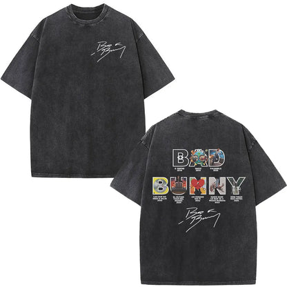 Washed Vintage Rapper Bad Bunny T-shirt Debi Tirar Mas Fotos DTMF Album 2025 T Shirts Men Women Hip Hop Oversized T-shirts Tops