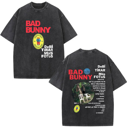 Washed Vintage Rapper Bad Bunny T-shirt Debi Tirar Mas Fotos DTMF Album 2025 T Shirts Men Women Hip Hop Oversized T-shirts Tops