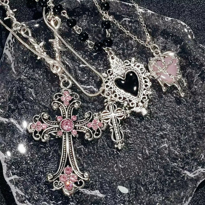 Y2K Sweet Cool Girl Personalized Creative Cross Love Pendant Necklace, Suitable for Daily Wearing