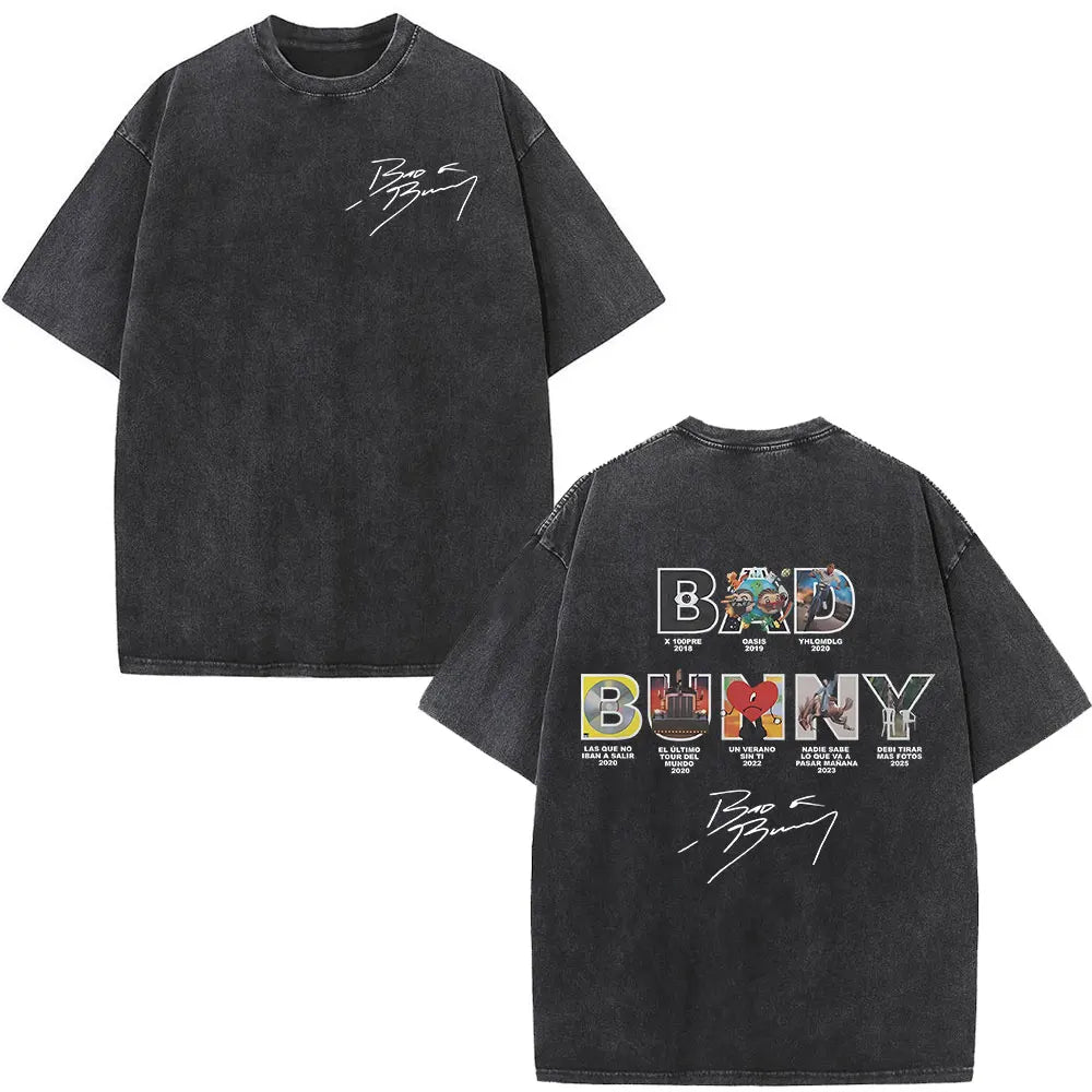 Washed Vintage Rapper Bad Bunny T-shirt Debi Tirar Mas Fotos DTMF Album 2025 T Shirts Men Women Hip Hop Oversized T-shirts Tops