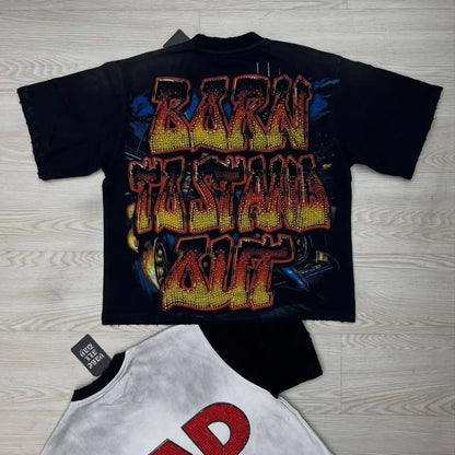 2026 New Fashion Streetwear Shinning Diamond Baggy Tshirts for Men and Women Short Sleeve Rhinestone Cotton Top Tees Oversized