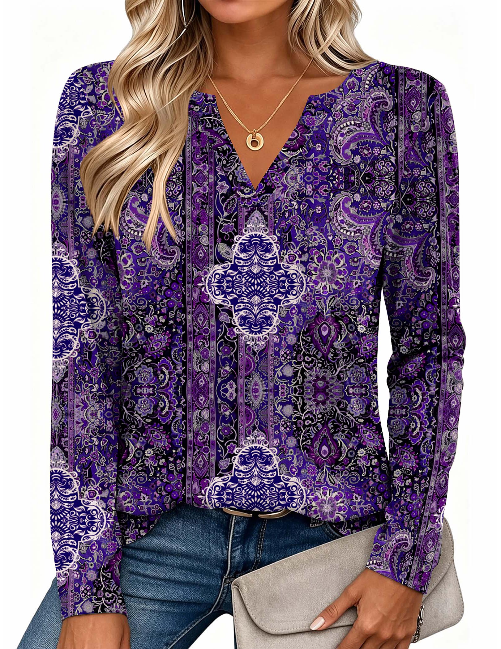 Zeagoo Womens Tops Long Sleeve V Neck Tee Shirts Cute Dressy Casual