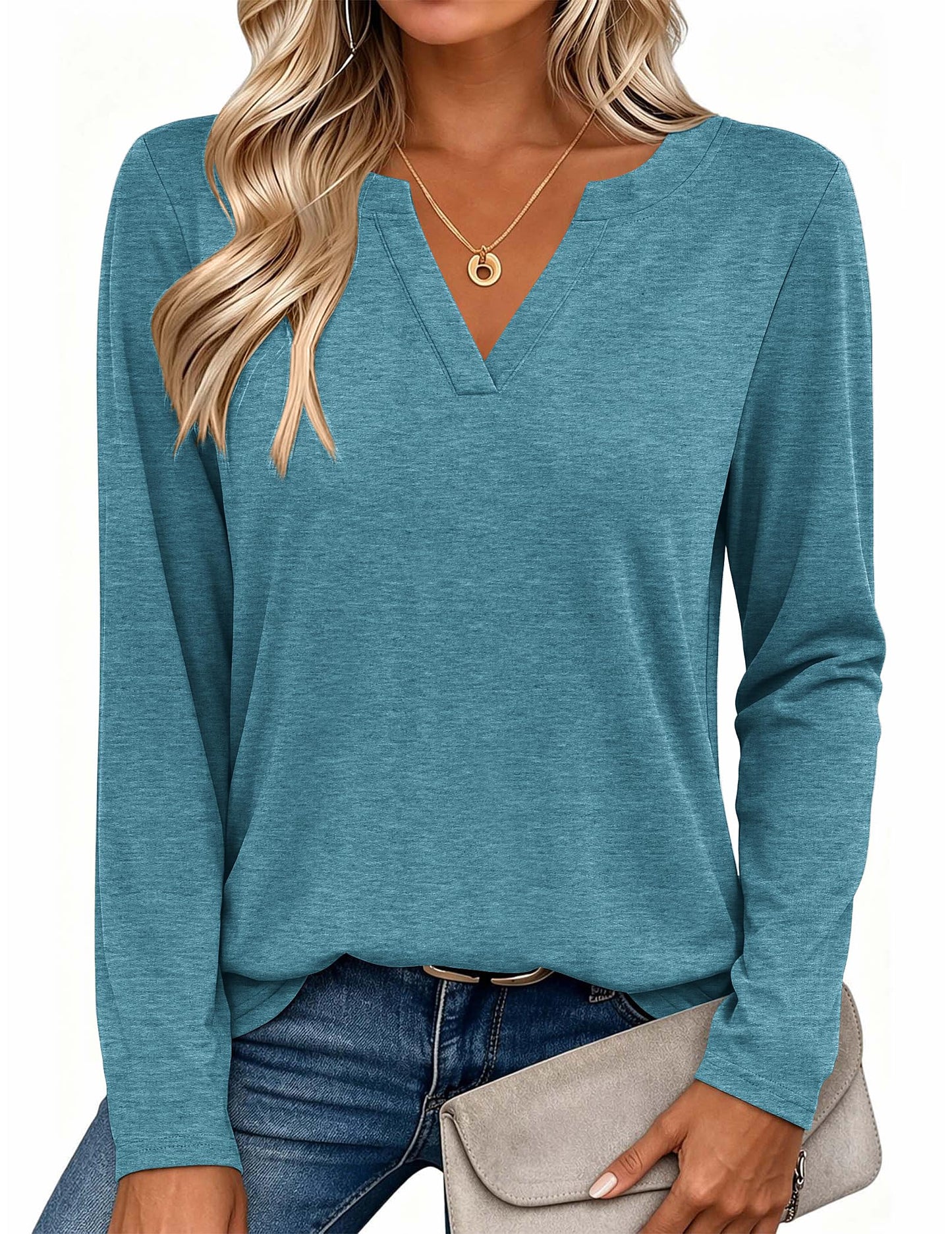 Zeagoo Womens Tops Long Sleeve V Neck Tee Shirts Cute Dressy Casual