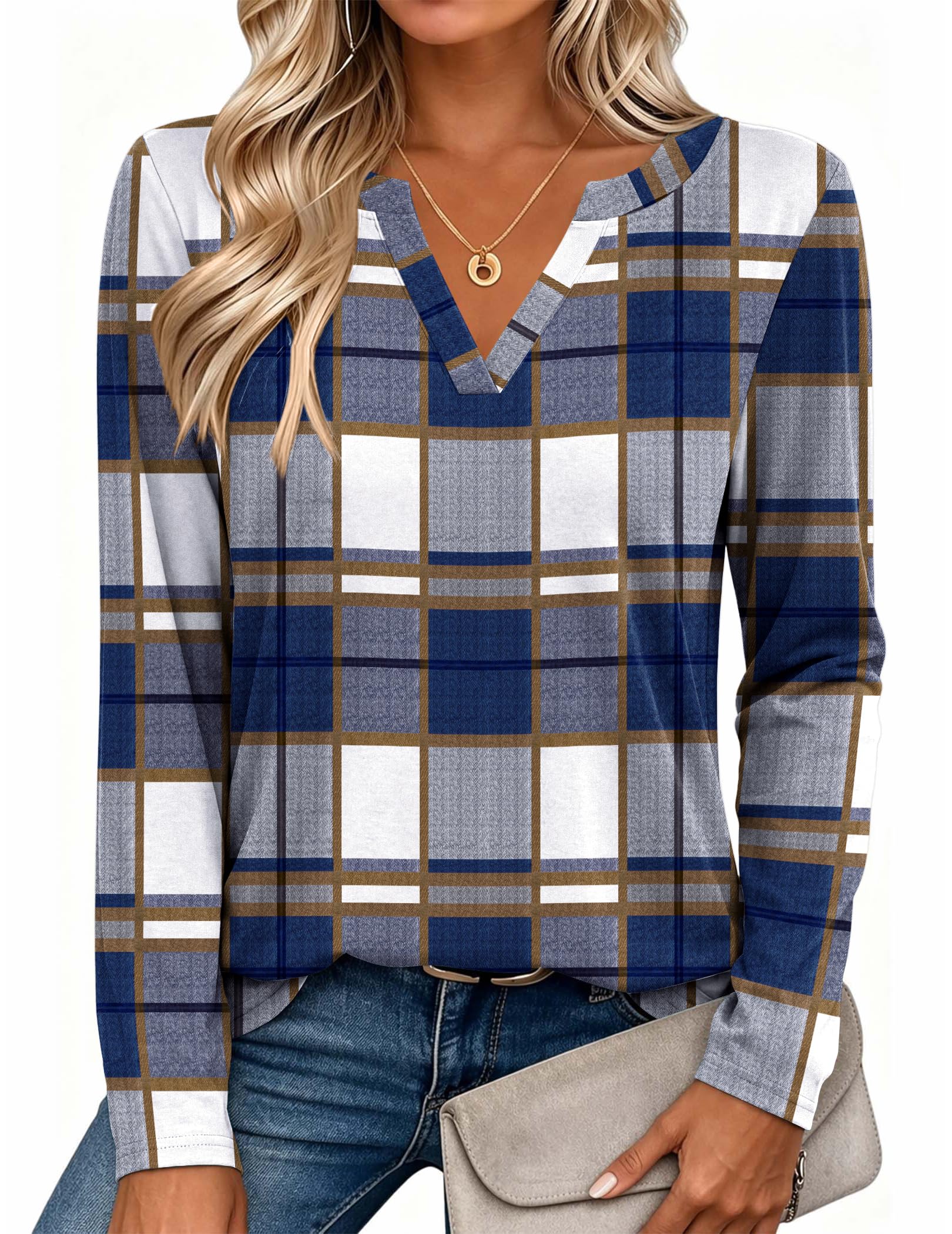 Zeagoo Womens Tops Long Sleeve V Neck Tee Shirts Cute Dressy Casual