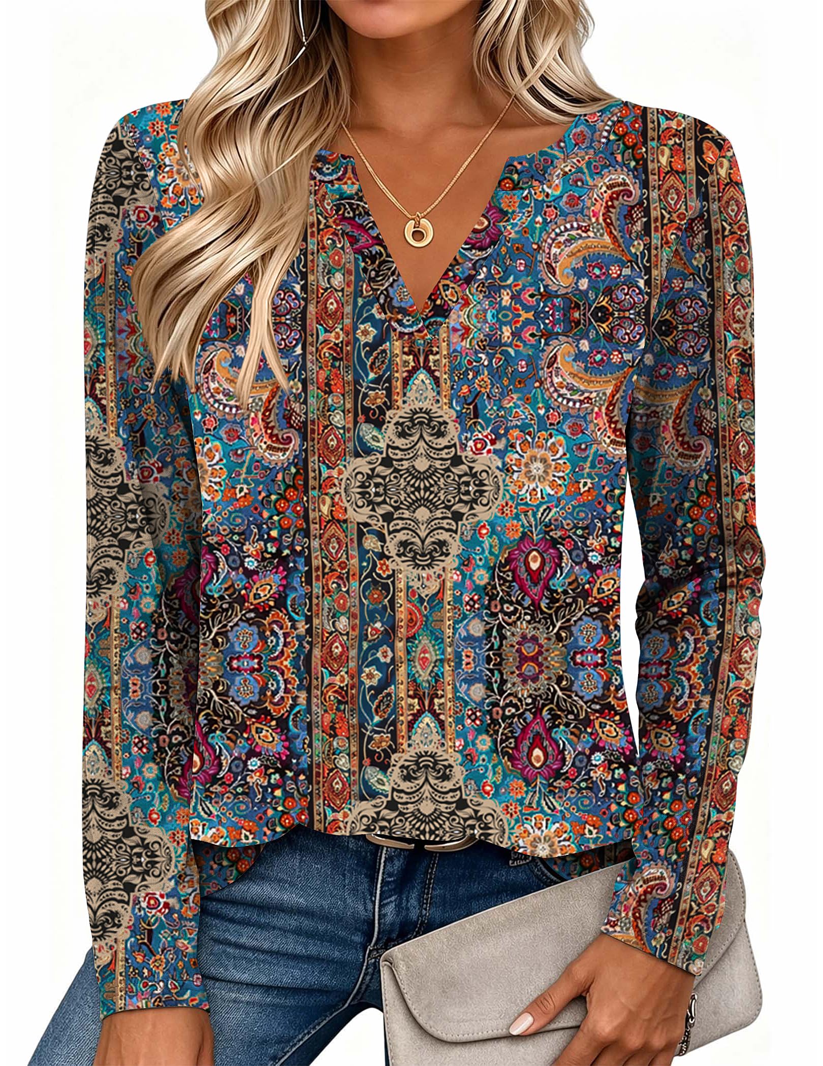 Zeagoo Womens Tops Long Sleeve V Neck Tee Shirts Cute Dressy Casual