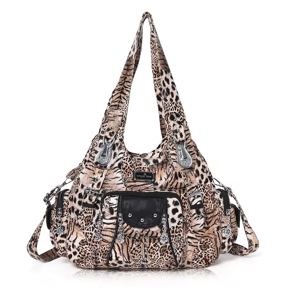 Redemption by Ashley North Angel Kiss large hobo bag in soft PU leather with adjustable strap, multiple pockets, and anti-theft back zipper.