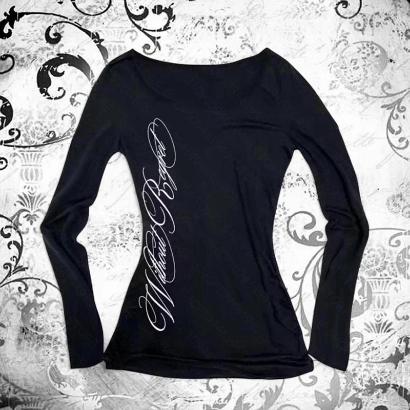 ropa mujer Y2K Clothes Vintage T-shirts Streetwear Harajuku Graphic Print T Shirts Loose Long Sleeve Tee Tops