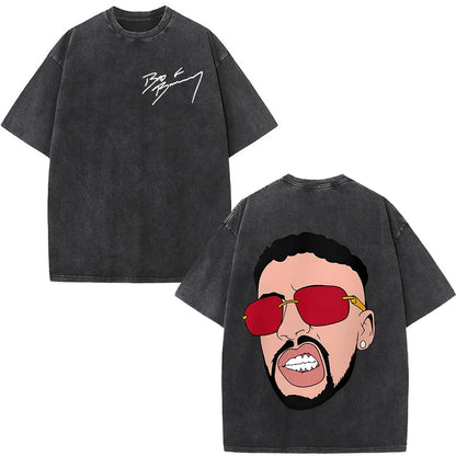 Washed Vintage Rapper Bad Bunny T-shirt Debi Tirar Mas Fotos DTMF Album 2025 T Shirts Men Women Hip Hop Oversized T-shirts Tops