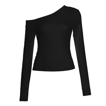 Y2K Vintage Pleated Button T-Shirt for Women, Sexy Skew Collar Slim Fit Top, Harajuku Streetwear